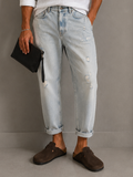 Pont jeans denim uomo cropped lavaggio chiaro  rotto zigzag