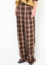 Pantalone palazzo donna fantasia check moro - Moro / S