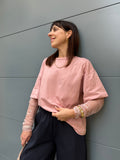 Kikisix donna tshirt over con maniche pizzo rosa