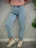 Pont jeans denim donna regular carrot leg chiaro
