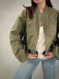 Kikisix donna bomber corto castoni rosa army