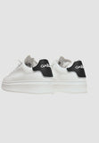 gaelle men's sneakers in white eco-leather with black heel and contrasting logo