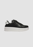 gaelle men's sneakers in black eco-leather with white heel and contrasting logo
