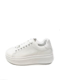 Gaelle white women's sneakers with white painted coconut effect heel and accessories