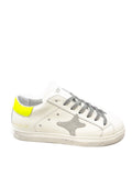 Ama brand white men's sneakers with fluorescent yellow heel