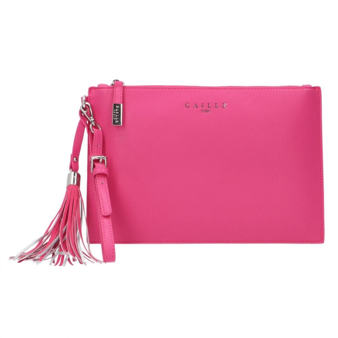 Gaelle fuchsia envelope clutch bag with handle and small front logo