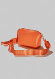 Gaelle orange rounded mini bowling bag without handles with el fabric shoulder strap