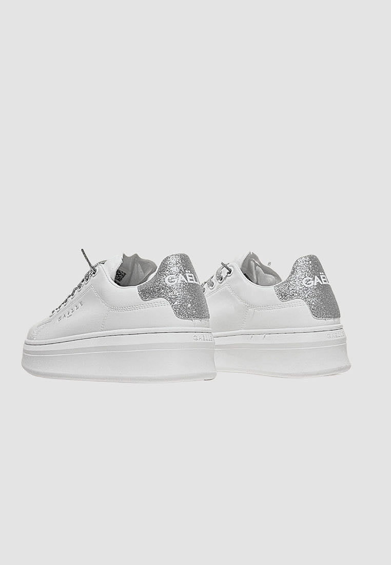 Gaelle white women's sneakers with silver heel