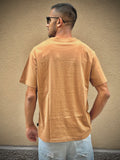 ko samui t-shirt uomo cammello over fit con stampa bianca NEY YORK