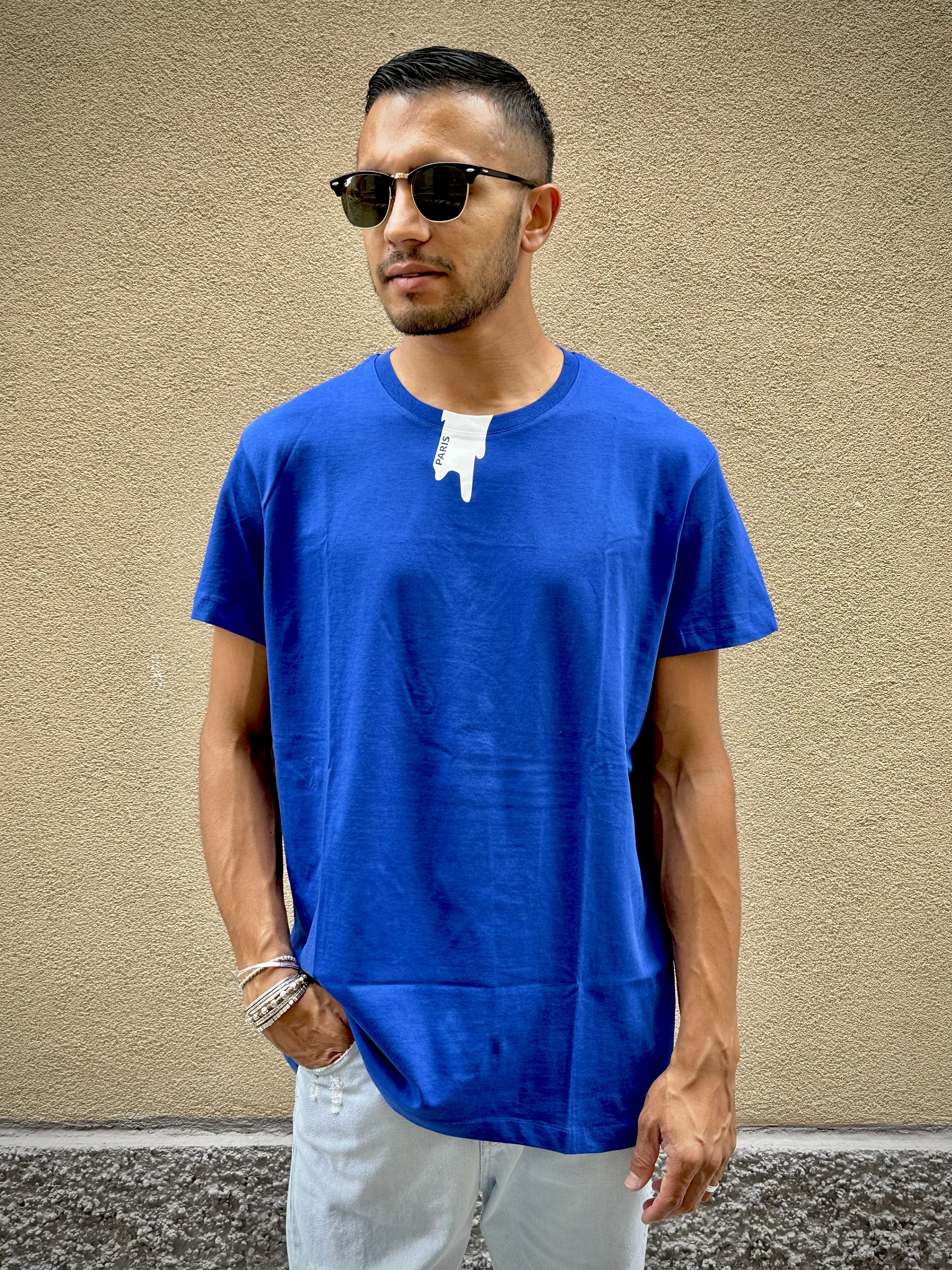 Daniele alessandrini t-shirt uomo blu elettrico con stampa colo di vernice
