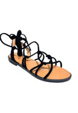 Women's gladiator sandals with cord in black suede cotton