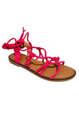 Women's gladiator sandals with rope in fuchsia suede cotton