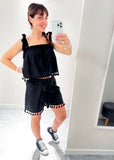 COMPLETO Donna in  LINO SHORT E TOP CON NAPPINE