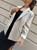 giacca elegante donna modello over color sabbia gessato bianco
