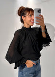 camicia donna panna con manica plissettata a palloncino