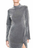 LUMINA Abito donna in velluto grigio con spacco