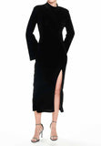 LUMINA Abito donna in velluto nero con spacco