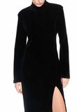LUMINA Abito donna in velluto nero con spacco