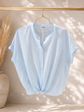 Kikisix camicia donna  manica corta in mussola rosa cipria e bianco (Copia)