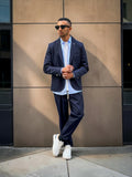 Bl11 uomo pantalone con Pence e laccio.tessuto tecnico blu