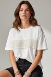 Kikisix donna tshirt over con passameneria davanti bianco