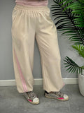 Pantalone donna Beige con bande rosa