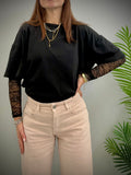 Kikisix donna tshirt over con maniche pizzo nero