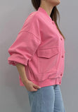 Lumina bomber donna in felpa con bottoni rosa