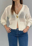 VIBES CARDIGAN DONNA IN MAGLIA TRAFORATA CON BOTTONE ASIMMETRICO ORO