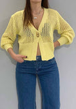 VIBES CARDIGAN DONNA IN MAGLIA TRAFORATA CON BOTTONE ASIMMETRICO ORO