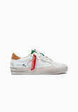 Crime London sneakers uomo bianca tallone sabbia linguetta verde