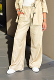 Kikisix pantalone  donna in lino cotone beige