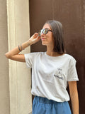 T-SHIRT DONNA BIANCA CON RICAMO NERO  VIVI IL MOMENTO