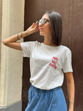 T-SHIRT DONNA BIANCA CON RICAMO ROSSO MARE SOLE COCKTAIL