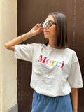 YOU DECIDE T-SHIRT DONNA BIANCA OVER CON STAMPA MERCI COLORATA