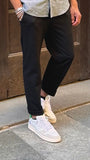 SSEINSE PANTALONE UOMO COTONE NERO ELASTICIZZATO