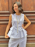 LUMINA TOP DONNA BIANCO SFIANCATO CON PIEGHE E TASCA A PATTA - Shopaland