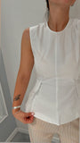 LUMINA TOP DONNA BIANCO SFIANCATO CON PIEGHE E TASCA A PATTA - Shopaland
