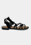 SANDALI DONNA FLAT INTRECCIATO ALLA SCHIAVA  IN CAMOSCIO NERO