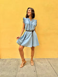 ABITO DONNA IN DENIM CHAMBRY CON ROUCHE E CINTURA - Shopaland