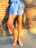 Short donna rigato azzurro