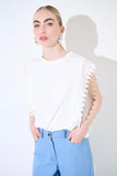 T-SHIRT DONNA CON APPLICAZIONE SAN GALLO NELLE MANICHE VOLANT