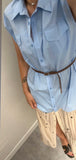 YOU DECIDE ABITO DONNA LUNGO CHEMISIER AZZURRO CON BALZA A POIS