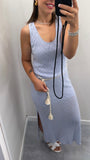 YOU DECIDE ABITO DONNA LUNGO  azzurro in MACRAME CON CINTURA IN CORDA