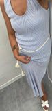 YOU DECIDE ABITO DONNA LUNGO  azzurro in MACRAME CON CINTURA IN CORDA