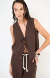GILET DONNA IN LINO CON LACCI DAVANTI