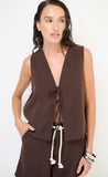 GILET DONNA IN LINO CON LACCI DAVANTI