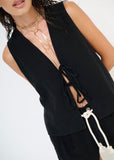 GILET DONNA IN LINO NERO  CON LACCI DAVANTI