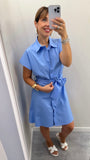 Abito donna corto chemisier  in cotone azzurro