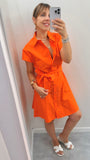 Abito donna corto chemisier  in cotone arancio